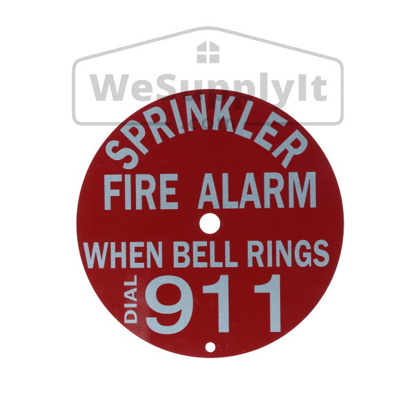 Sprinkler Fire Alarm Bell Sign, Dial 911, Aluminum, 6" Round