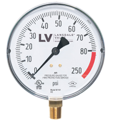 Landsdale, Fire Sprinkler Air Gauge, 0-80 PSI with Retard to 250 PSI, Plastic, UL/FM Approved, 1/4" NPT - Dated With Current Year - 100-325-00100 - WeSupplyIt.com