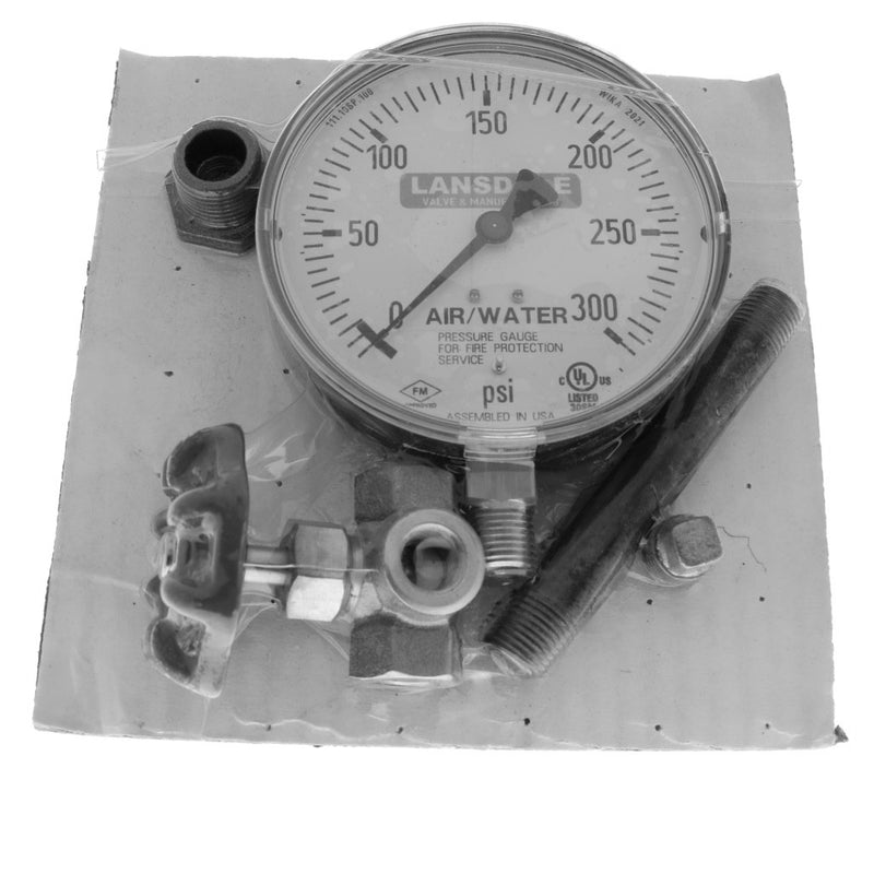 Landsdale, Fire Sprinkler Air/Water Gauge Kit with Galvanized Pipe Nipple, 0-300 PSI, Plastic, UL/FM Approved, 1/4" NPT - Dated With Current Year - WeSupplyIt.com