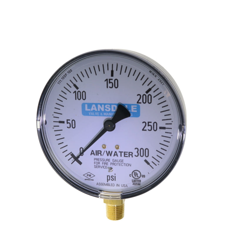Landsdale, Fire Sprinkler Air/Water Gauge, 0-300 PSI, Plastic, UL/FM Approved, 1/4" NPT - Dated With Current Year - WeSupplyIt.com