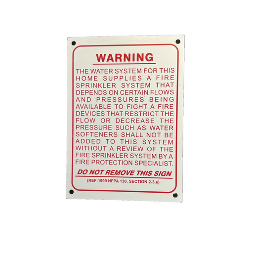Fire Sprinkler Warning For Homes Sign, Aluminum, 5" x 7" - 100-475-01910 - WeSupplyIt.com