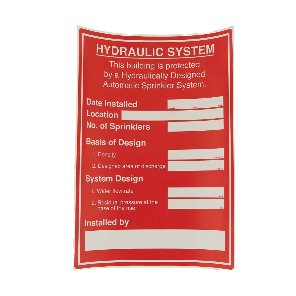 Fire Riser Calc Plate Sticker Fire Sprinkler Commercial Calc Sticker Sign, Vinyl, 5