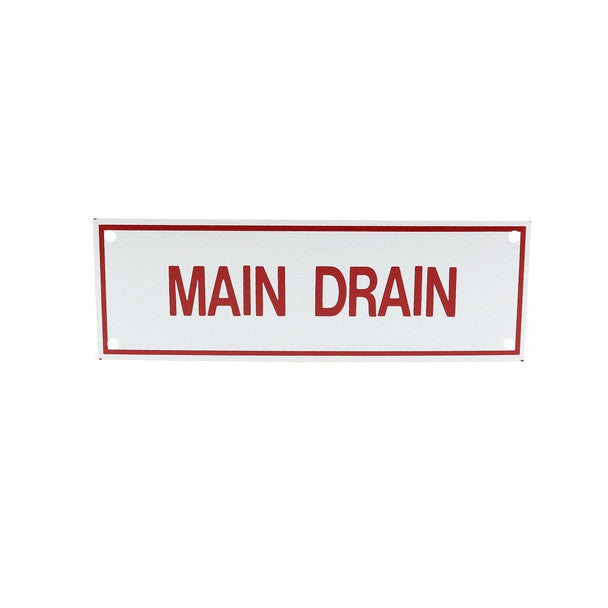 Fire Sprinkler Main Drain Sign, Aluminum, 6" x 2"