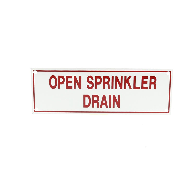 Fire Sprinkler Open Sprinkler Drain Sign, Aluminum, 6" x 2" - WeSupplyIt.com