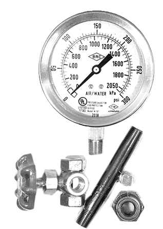 Landsdale, Fire Sprinkler Air/Water Gauge Kit with Galvanized Pipe Nipple, 0-300 PSI,Stainless Steel, UL/FM Approved, 1/4" NPT - Dated With Current Year - WeSupplyIt.com