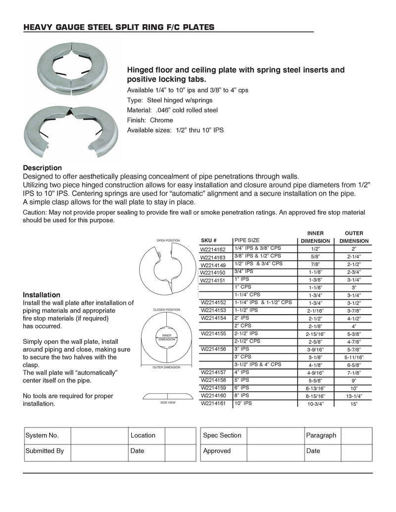 Floor Ceiling or Wall Plate, Steel, Chrome Plated, 1 1/2" IPS - WeSupplyIt.com