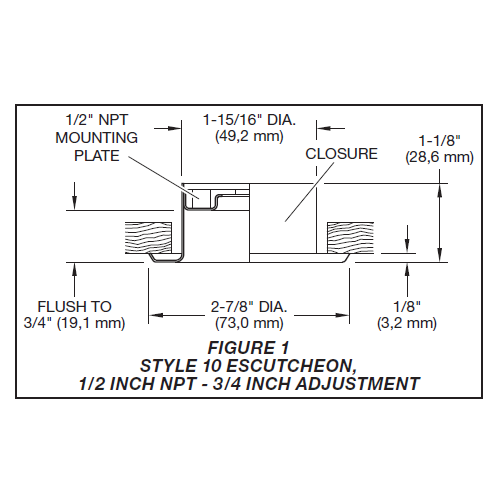 Tyco Style 10 Recessed Fire Sprinkler Escutcheon,  1/2" NPT, Brass, 56-701-2-010