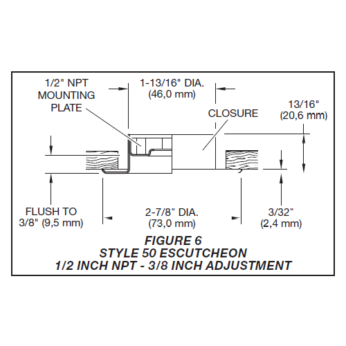 Tyco Style 50 Recessed Fire Sprinkler Escutcheon 1/2" NPT, Brass, 56-711-2-010