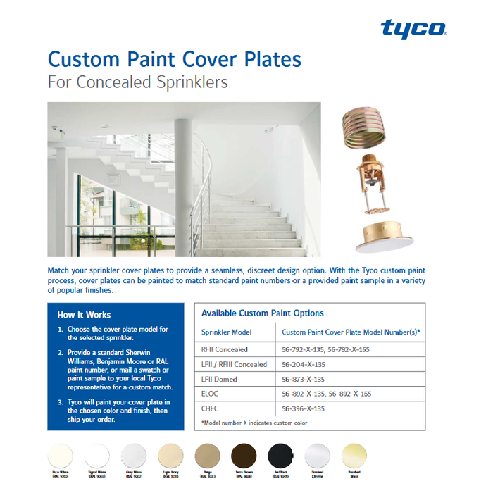 Tyco Model Illusion ELOC Concealed Fire Sprinkler Escutcheon Cover Plate, Brushed Brass, 165 Degre, 56-892-1-165