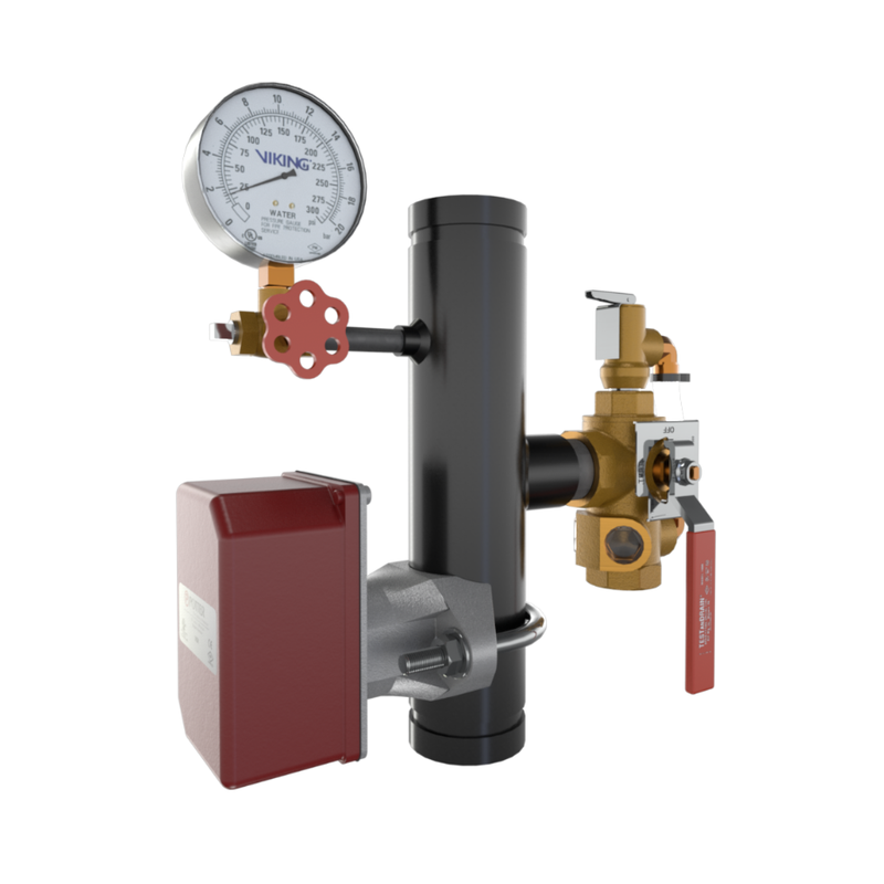 Viking® 14854E200 EasyPac Commercial Riser Assembly With Test And Drain And PRV, 5/8" ELO Orifice, 200 PRV, Groove x Groove, 2 1/2" - WeSupplyIt.com