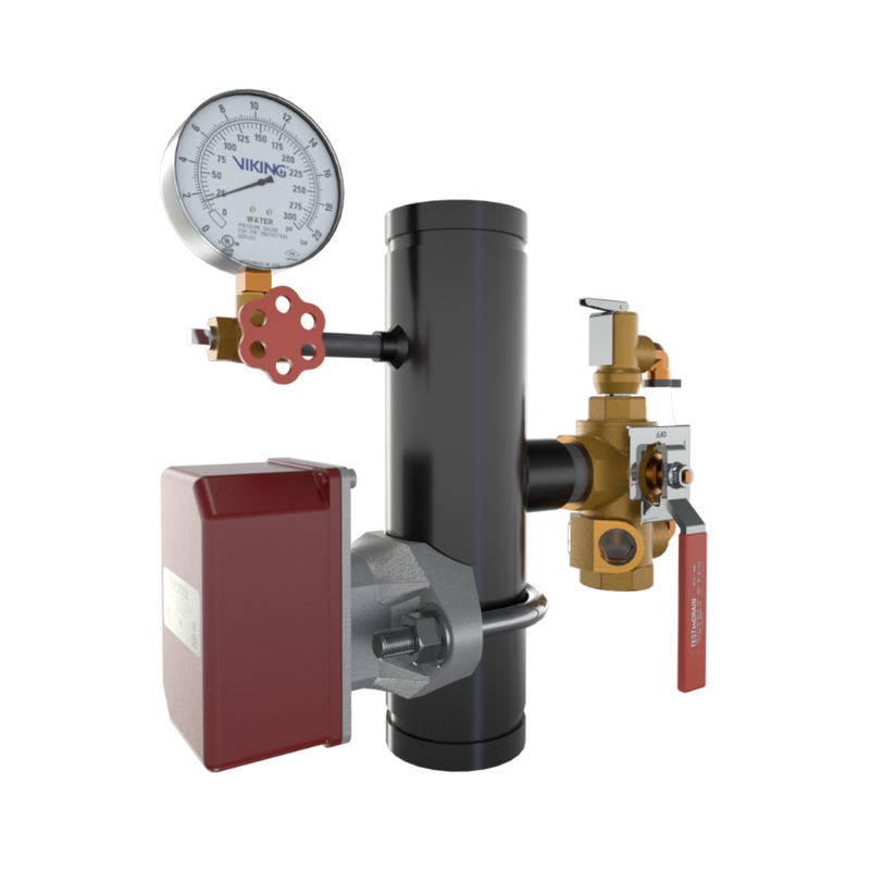 Viking® 14857B300 EasyPac Commercial Riser Assembly With Test And Drain And PRV, 7/16" Orifice, 300 PRV, Groove x Groove, 3" - WeSupplyIt.com