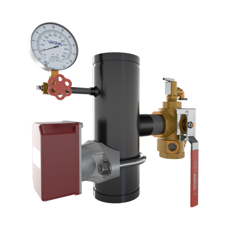 Viking® 14860A200 EasyPac Commercial Riser Assembly With Test And Drain And PRV, 3/8" Orifice, 200 PRV, Groove x Groove, 4" - WeSupplyIt.com
