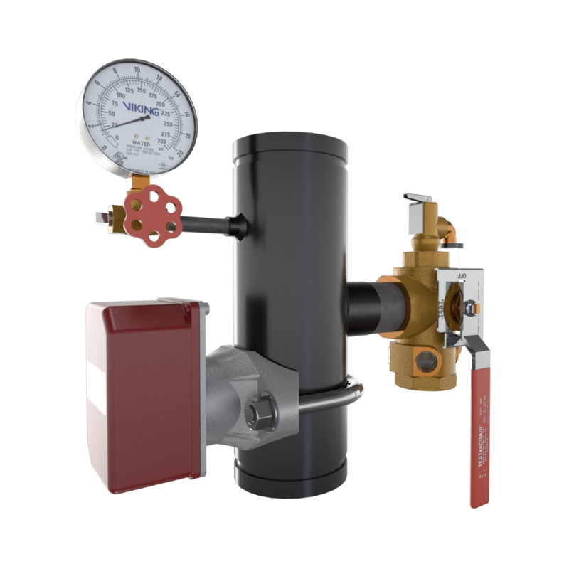 Viking® 14860D200 EasyPac Commercial Riser Assembly With Test And Drain And PRV, 17/32" Orifice, 200 PRV, Groove x Groove, 4" - WeSupplyIt.com