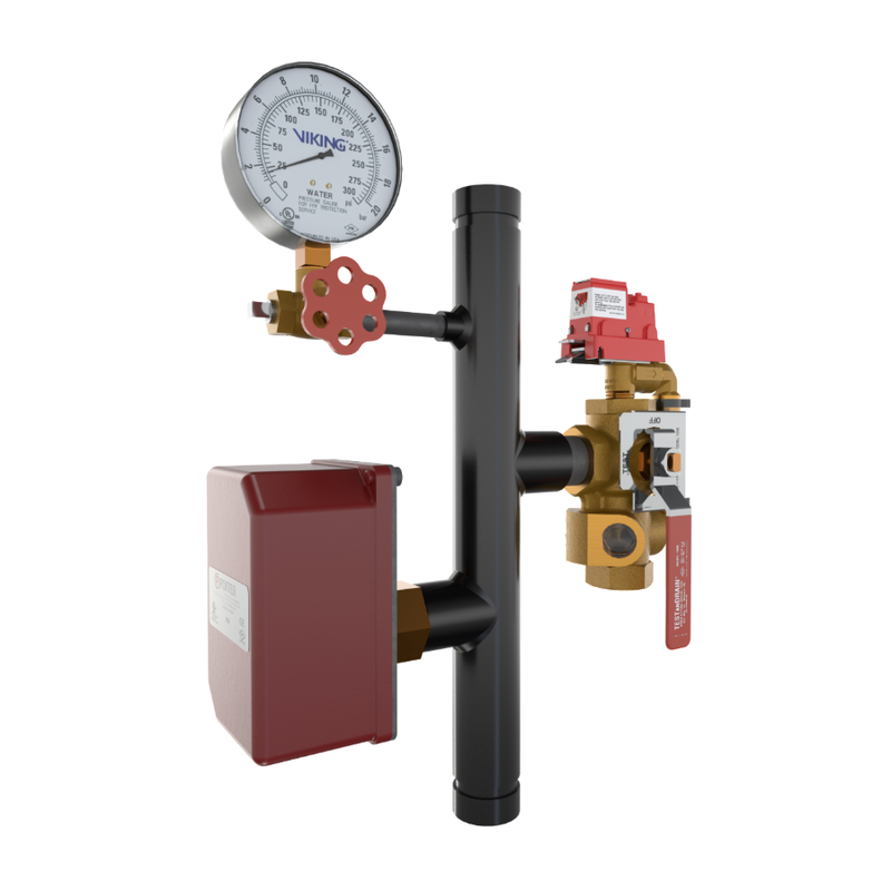 Viking® 14874A300 EasyPac Commercial Riser Assembly With Test And Drain And PRV, 3/8" Orifice, 300 PRV, Groove x Groove, 1 1/4" - WeSupplyIt.com