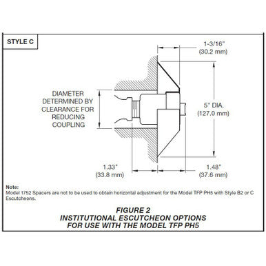 Tyco Model PH2 PH5 Type C Fire Sprinkler Escutcheon, Institutional, Chrome, 56-001-7-513