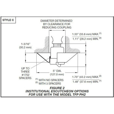 Tyco Model PH2 PH5 Type C Fire Sprinkler Escutcheon, Institutional, Chrome, 56-001-7-513