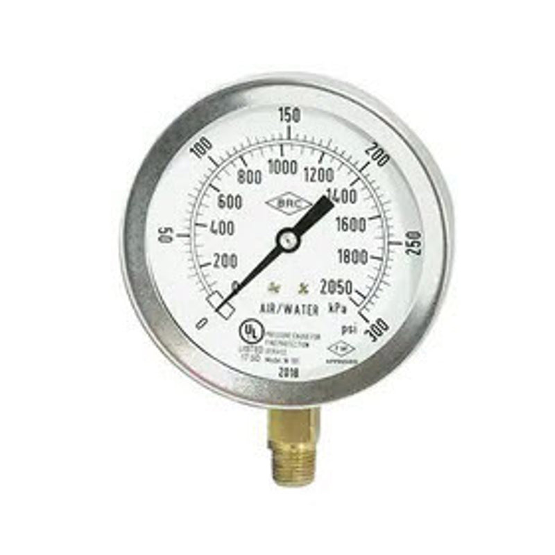Landsdale, Fire Sprinkler Air/Water Gauge, 0-300 PSI, Stainless Steel, UL/FM Approved, 1/4" NPT - Dated With Current Year - WeSupplyIt.com