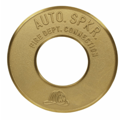 Fire Dept. Connection Auto. Spkr. Sign - Brass - Round - 4" - W357 - WeSupplyIt.com