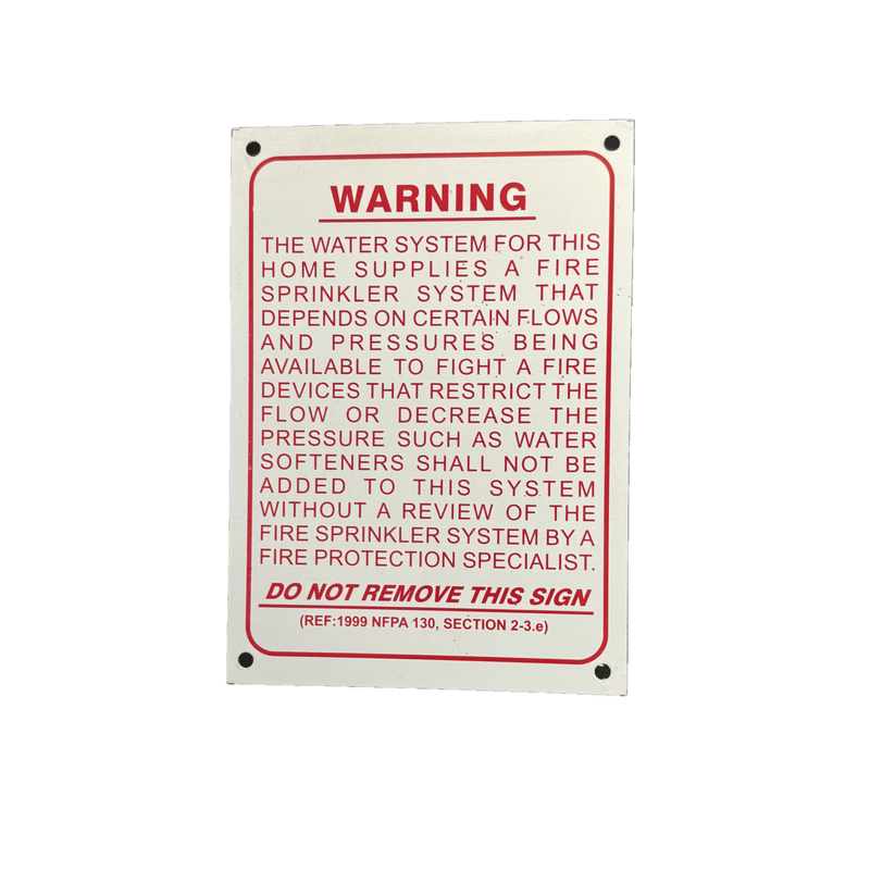 Warning Home Water System and Fire Sprinkler System, Aluminum, 5" x 7" - WeSupplyIt.com