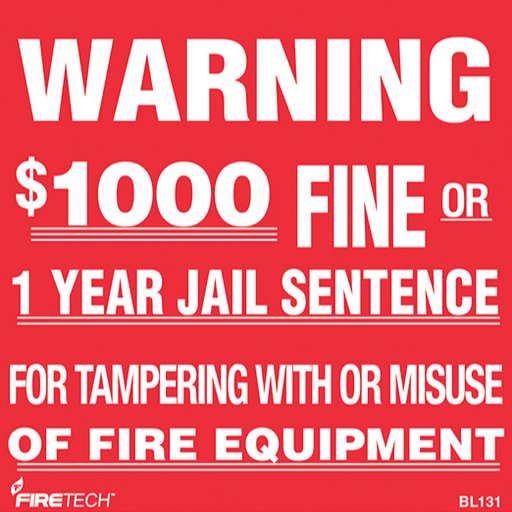 Fire Extinguisher "Warning $1000 Fine" Sign - Vinyl - S125 - WeSupplyIt.com