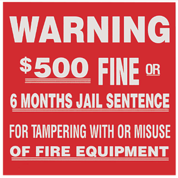 Fire Extinguisher "Warning $500 Fine" Sign - Vinyl - S124 - WeSupplyIt.com