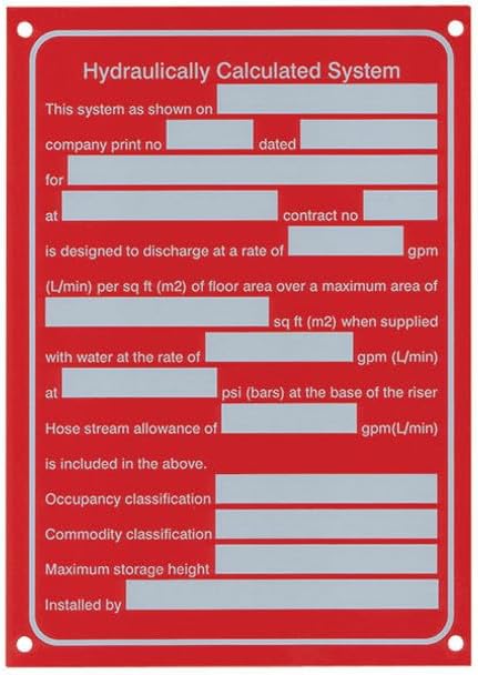 Hydraulic System Calc Sign, Commercial Long, Aluminum, 5" x 7"