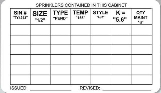 Fire Sprinkler Inventory Sign, Decal, 4" x 2 1/4" - WeSupplyIt.com