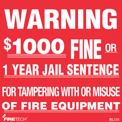 Fire Extinguisher "Warning $1000 Fine" Sign - Vinyl - S125