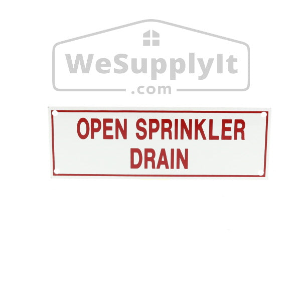 Open Sprinkler Drain Sign, Aluminum, 6" x 2"