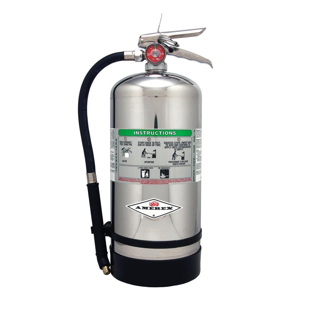 Amerex B260 - C260 Fire Extinguisher, Wet Chemical Class K, 6 Liter, 1A:K, With Wall Bracket And Sign