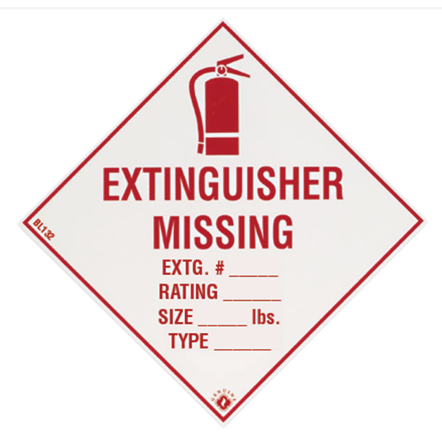 Extinguisher Missing Sign - Vinyl - 4" x 4" - S116