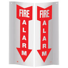 Fire Alarm Down Arrow Sign, 3-D Rigid Plastic, PTD156,  Vinyl, 4" x 12"